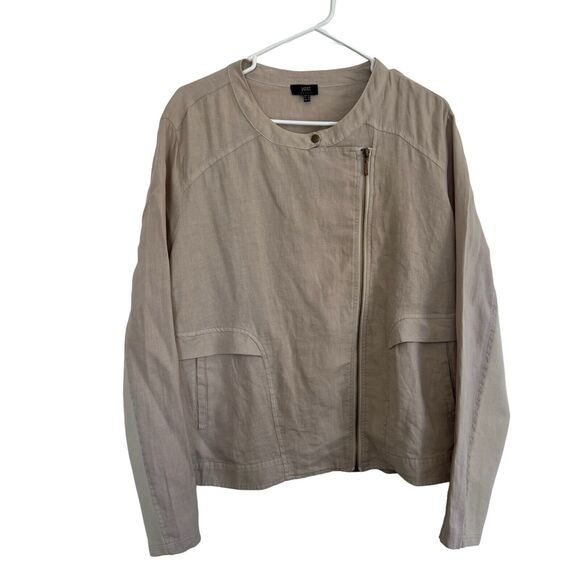 Yest The Netherlands Jackets & Blazers - Yest The Netherlands Women’s Beige 100% Linen Moto Zip Jacket Size 14hj